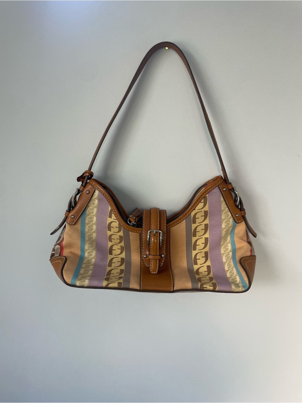 Vintage Y2K Fossil Multicolor Stripe Shoulder Bag